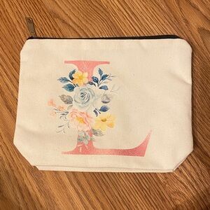 Floral Initial  L Canvas Pouch